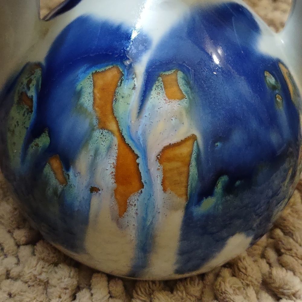Kravec Studios Hand Thrown Pottery Blue‎ Abstract 3 hole vase or Candle Holder - Picture 2 of 5